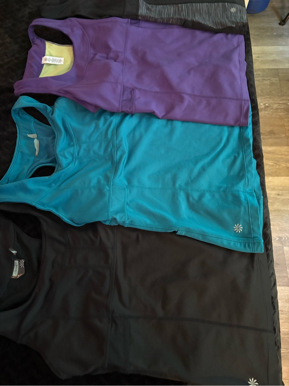 Athleta Racerback Tank Tops in Teal, Purple, and Black. Lot of 5